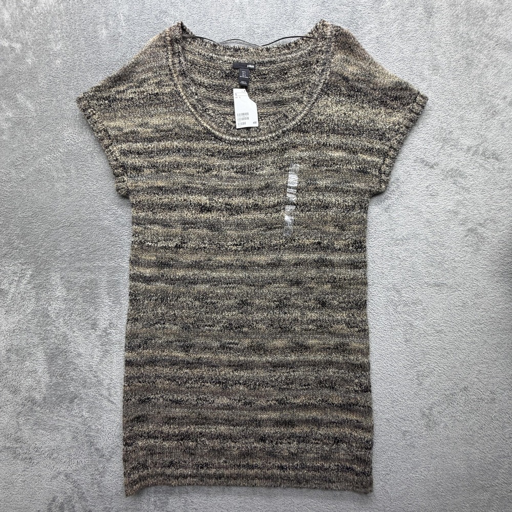 H&M Sweater Womens L Brown Chunky-Knit Short Sleeve Pullover Striped